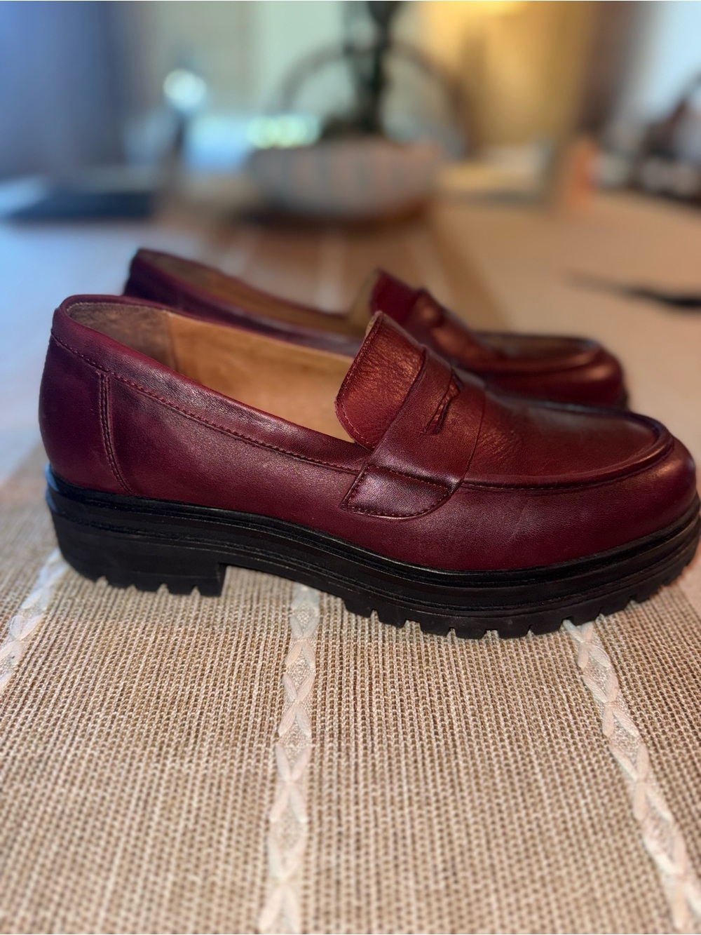 Miz Mooz Legend Leather Penny Loafers Bordeaux Burgundy Lug Sole EU 42